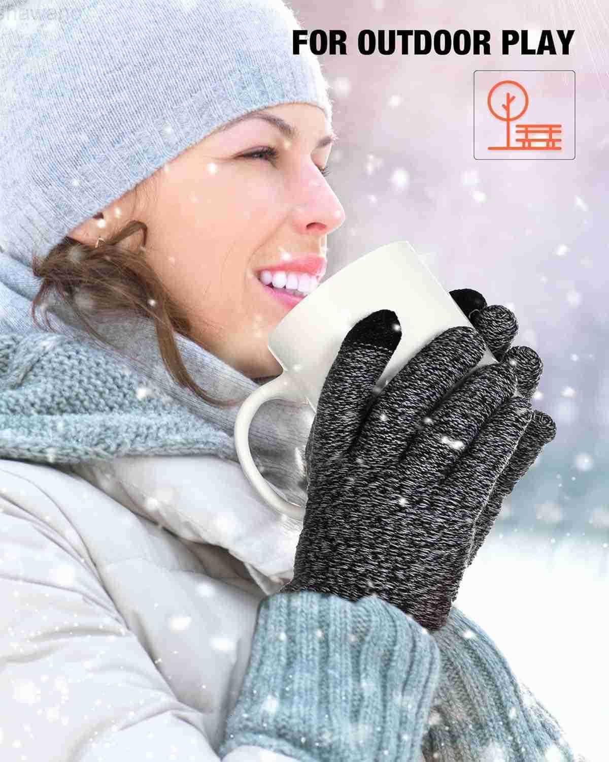 2 Pairs Womens Winter Touch Screen Gloves Soft Warm Fleece Lined Knit Elastic Cuff Winter Texting GlovesW250911