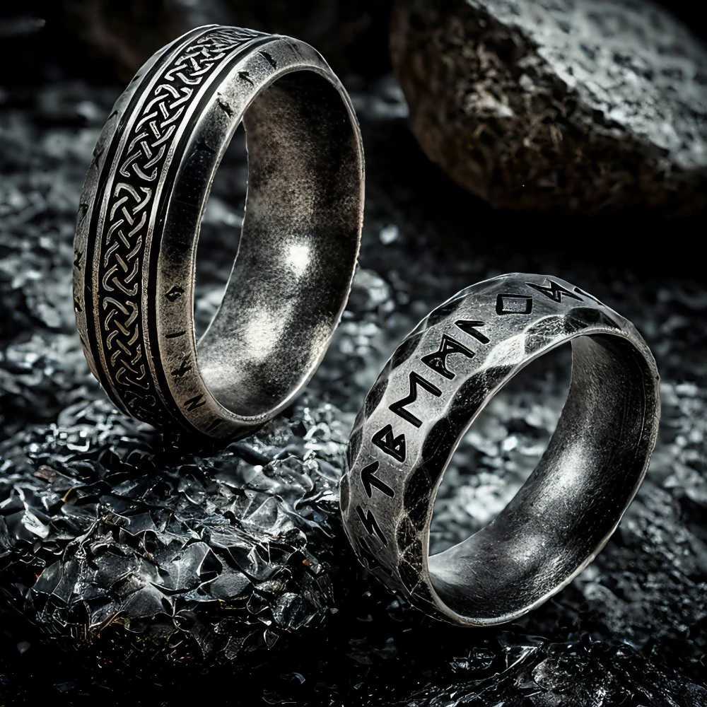 YILUOCD Stainless Steel Viking Runes Ring for Men Women Vintage Nordic Celtic Knot Rings Odin Letter Amulet Jewelry Wholesale W250911