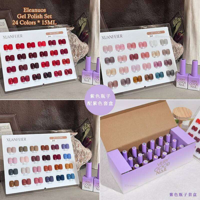 Eleanuos New 24 Polishing Collection Clearcoat Semi Permanent Gel Solid Shiny Aron Color Nail Art Salon 15Ml