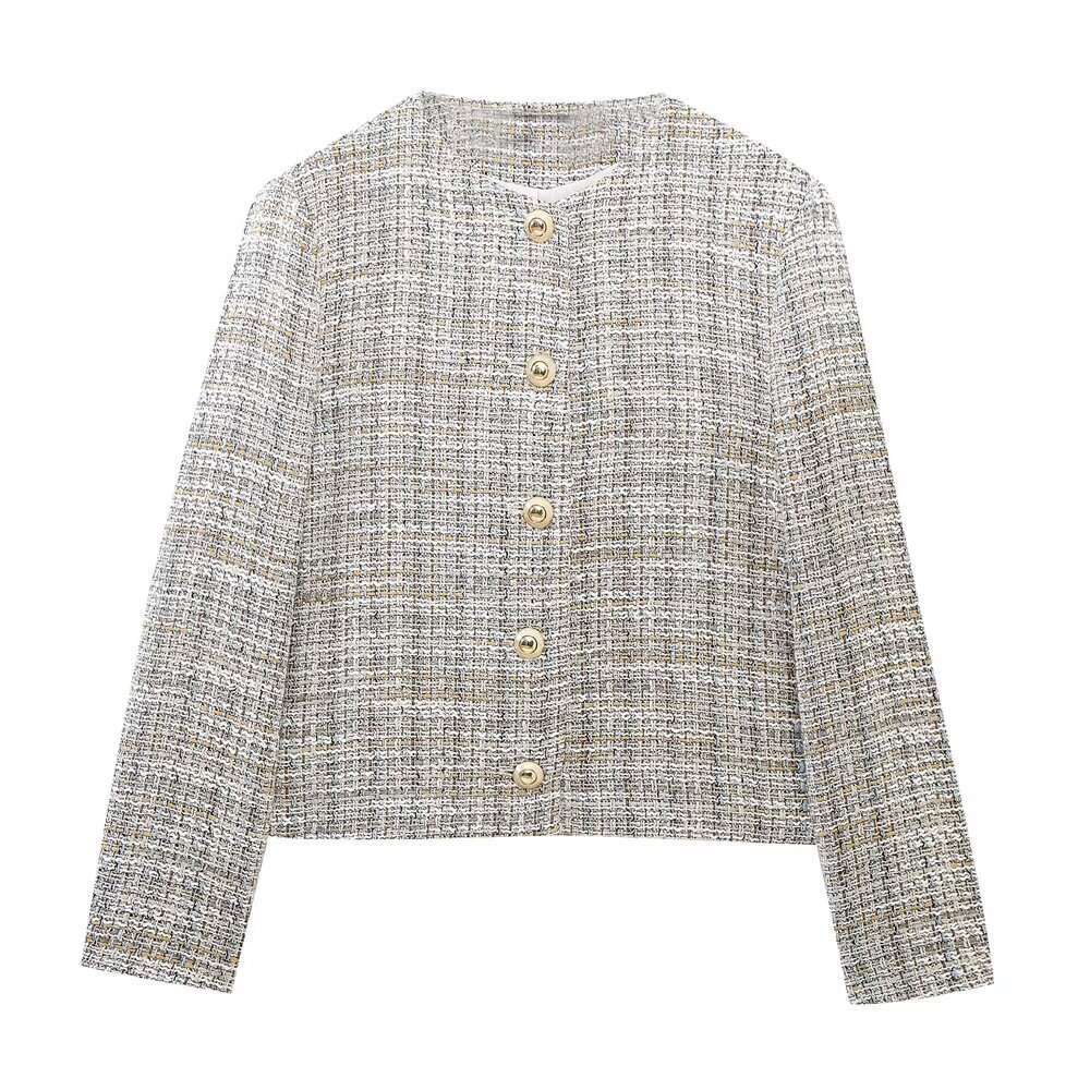 DHEssentials 2025 Fashion Small Fragrance Style Buttoned Textured Round Neck Long Sleeve Blazer Shorts