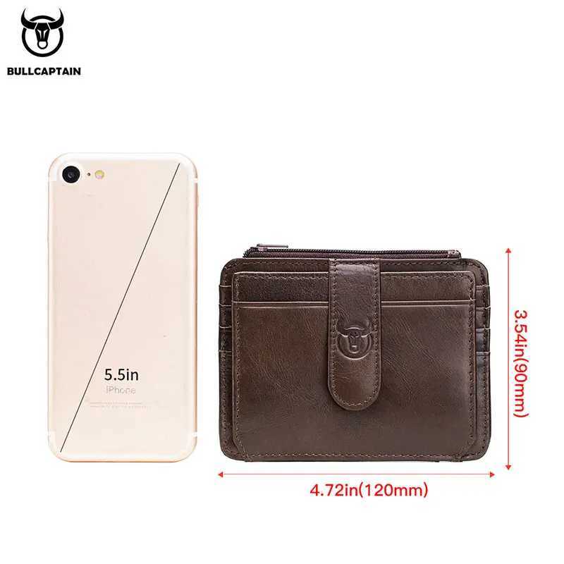 BULLCAPTAIN Genuine Leather RFID Blocking Zipper Card Holder Credit Cart Wallet Mini Slim Wallet Card Id Holders Man Business W250911