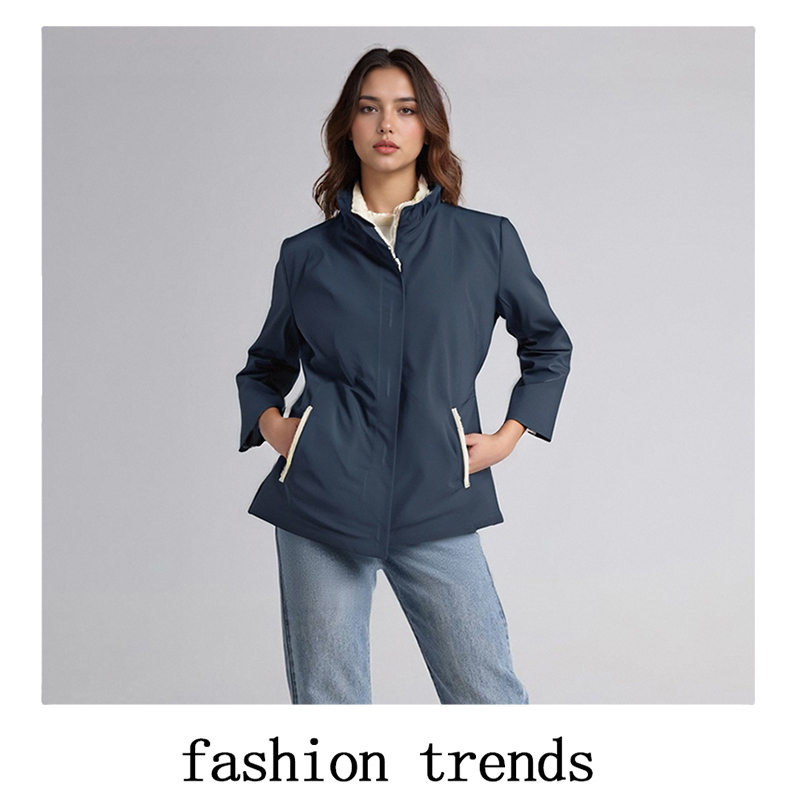 Women's Down & Parkas Women's Navy Blue Mid - length Windproof Coat with Drawstring Collar