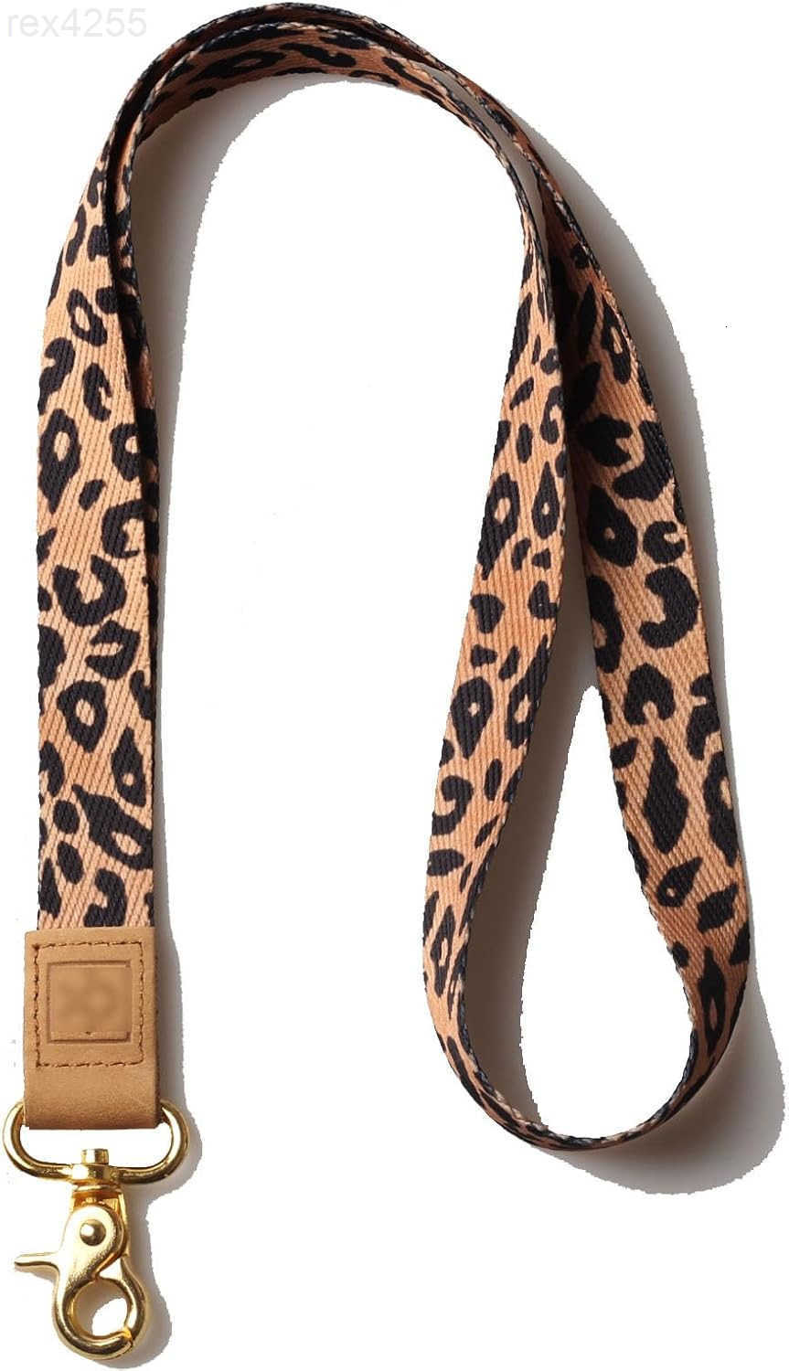 Case Wallet with Lanyard Womens Fashion ID Holder Keychain Leopard GreyW250911