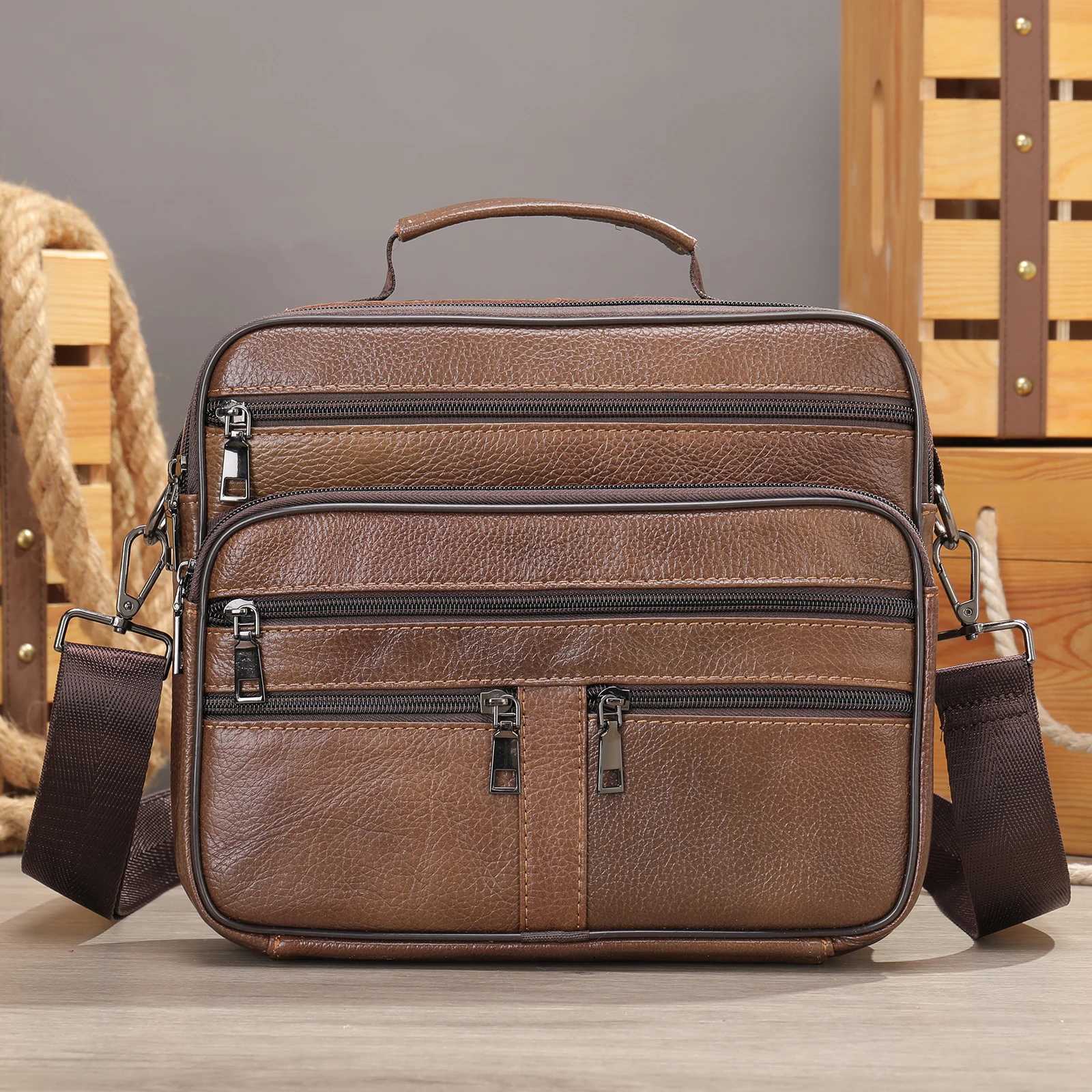Genuine Leather Shoulder Bag for Men Black Cowhide Leather Handbag for Men Business Office Messenger Bag Male Crossbody Bag Z250906