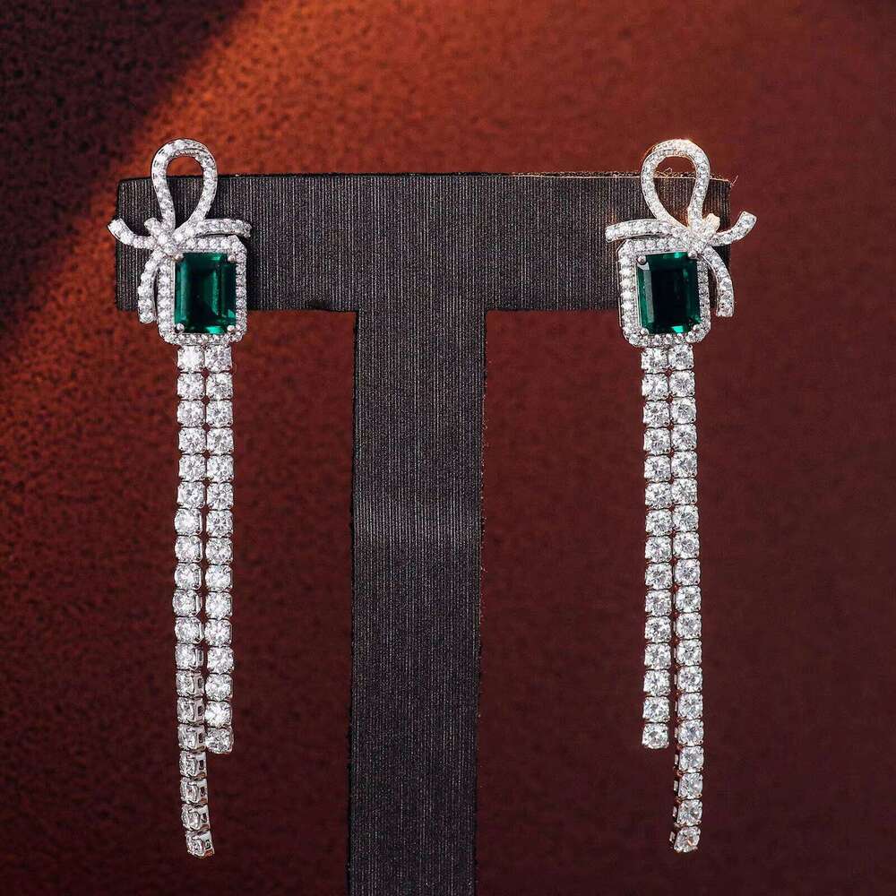 2.6ct Lab Emerald Jewelry Women Gold Plated Moissanite Drop Earrings in Sier