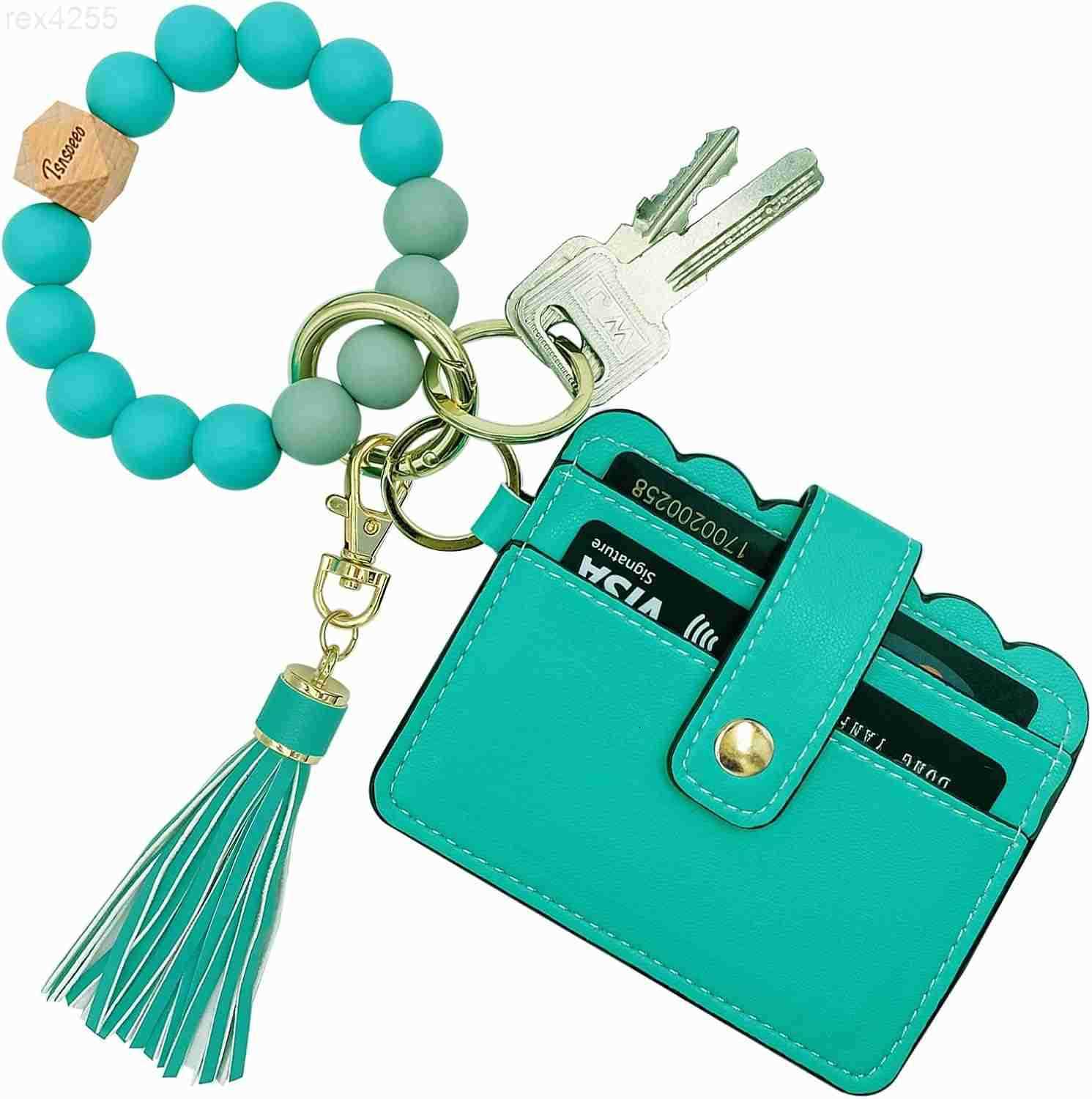 Keychain Wallet Wristlet Small Credit Card Holder Bracelet Key Chain Purse Bangle Tassel Beads Key Rings for WomenW250911