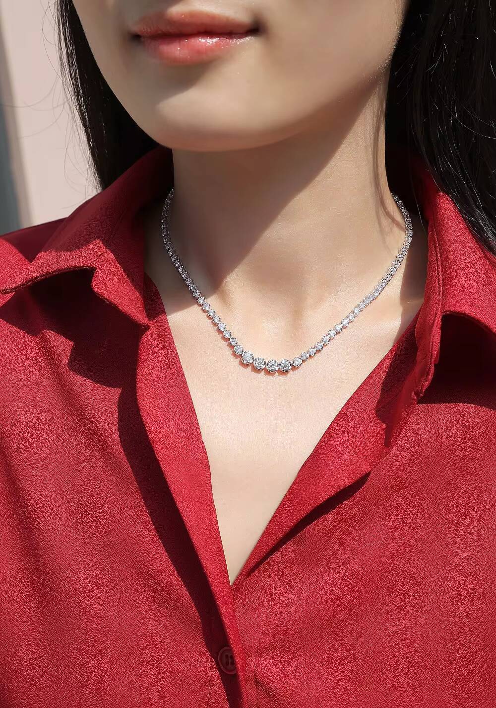 Wholesale VVS Moissanite Tennis Chain Iced Out Women Fine Jewelry Tennis Necklace