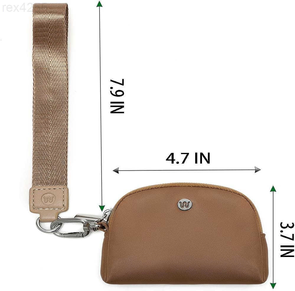 Mini Zip Around Wristlet Wallet for Women Detachable Dual Pouch Wristlet Portable Coin Pocket Keychain Small Purse KhakiBrownW250911