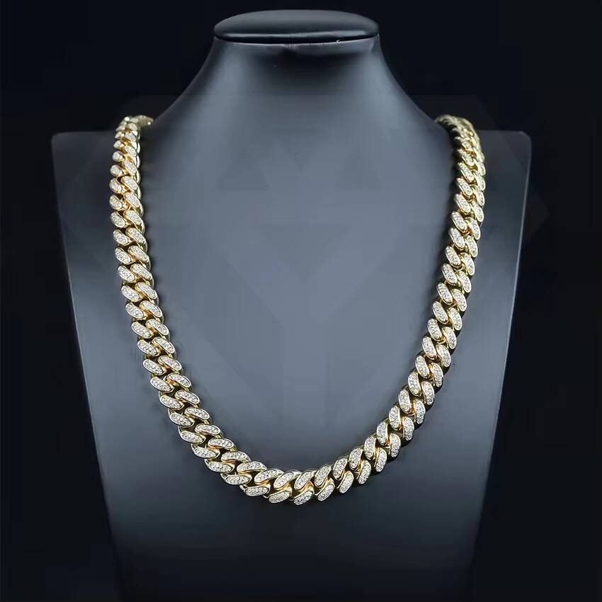 Hip Hop Jewelry 12mm Brass CZ Diamond Iced Out Cuban Link Chain Bracelet Necklace for Wedding and Gift