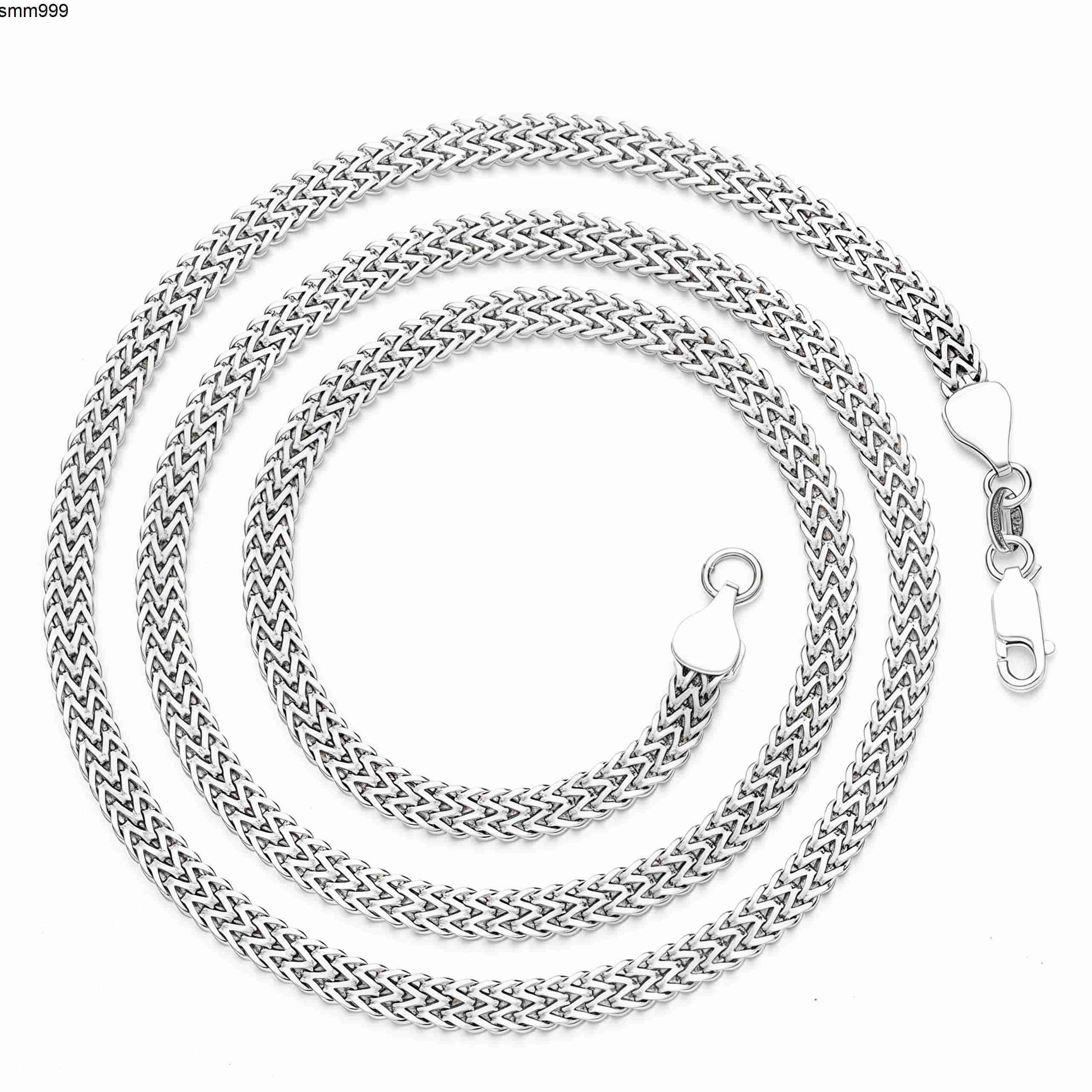 999 Pure Silver Jewelry White Gold Platinum Plated Silver 4mm Cuban Italy Square Double Franco Link Chain Men Women