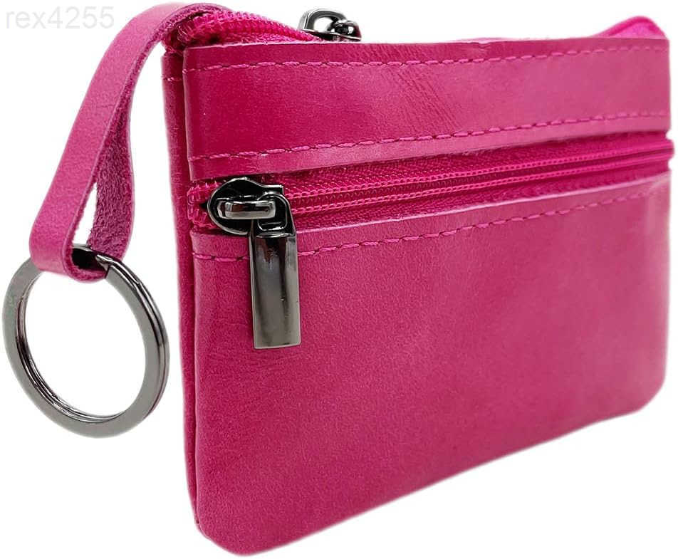 Women Genuine Leather Coin Pouch Zip Mini Purse Wallet Key Chain Double ZipperW250911