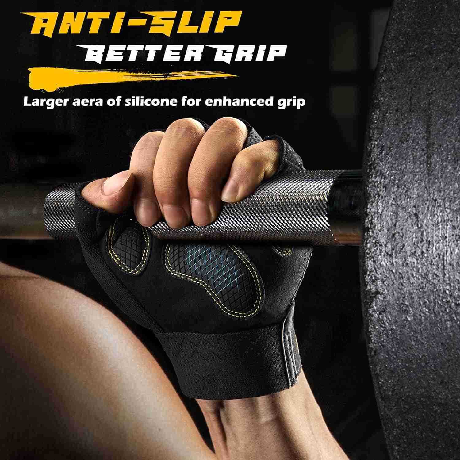 Workout Gloves for Men Weight Lifting Gloves with Full Palm Protection Ultra Ventilated Cushion Pads and Silicone GripW250910