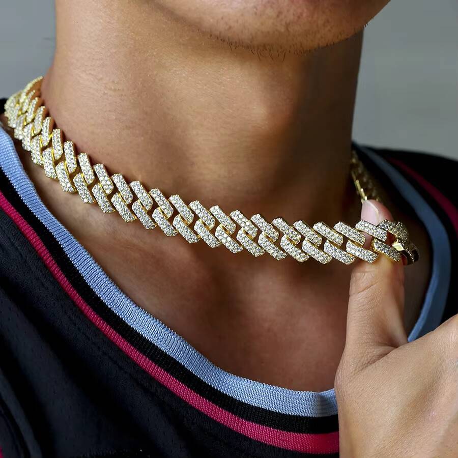 KRKC Cuban Link Chain Necklace 24inch 15mm Silver 14k Gold Plated Custom Cubana Hip Hop Jewelry Cuban Chain