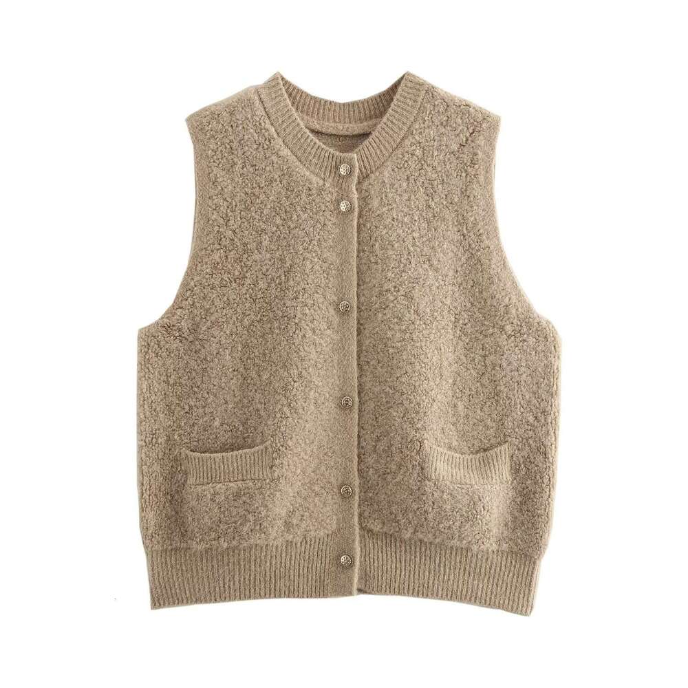 DHEssentials 2025 Autumn New French Simple Towel Chanel Style Round Neck Sleeveless Knitted Vest