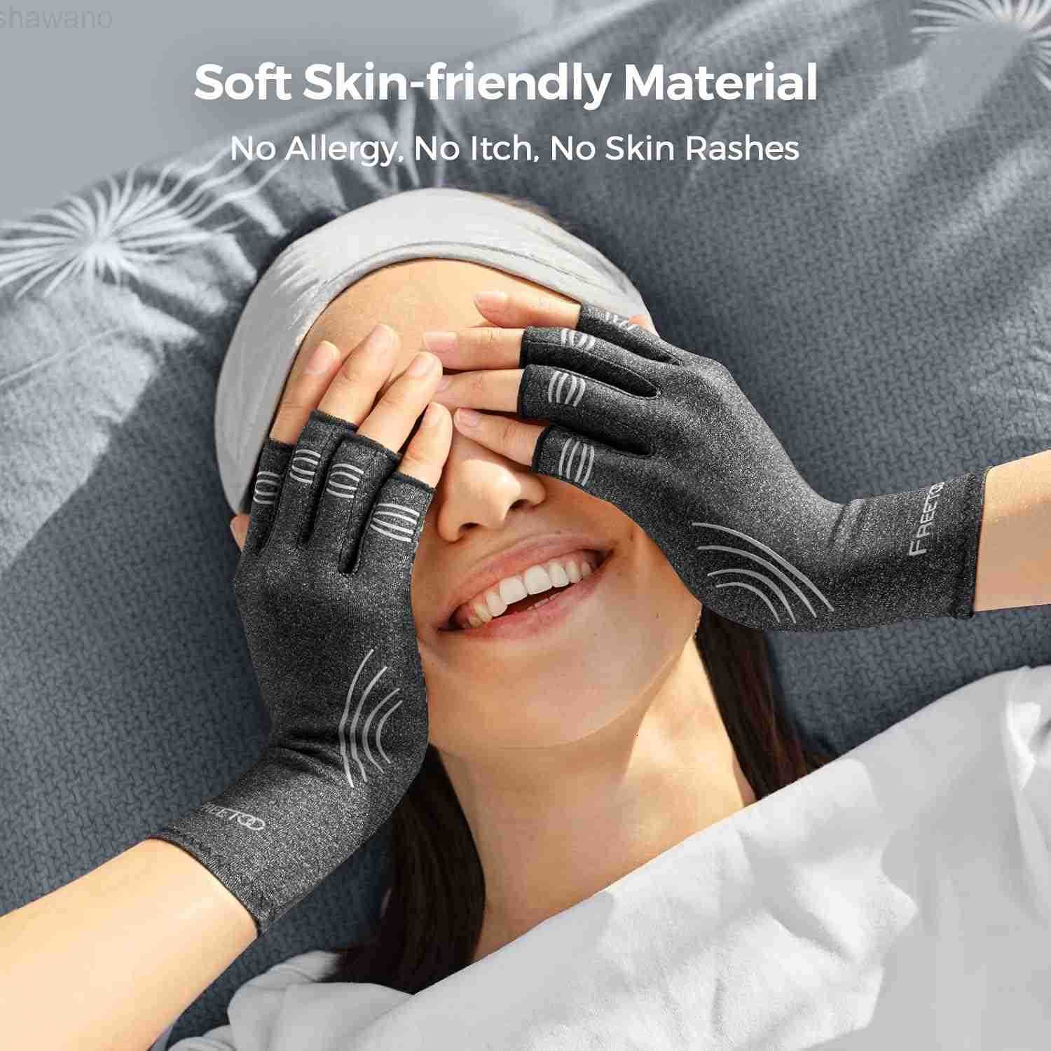 Copper Arthritis Gloves for Carpal Tunnel Pain Relief Strengthen Compression Gloves to Alleviate Hand PainsSwelling Fingerless Computer Typing Gloves 
