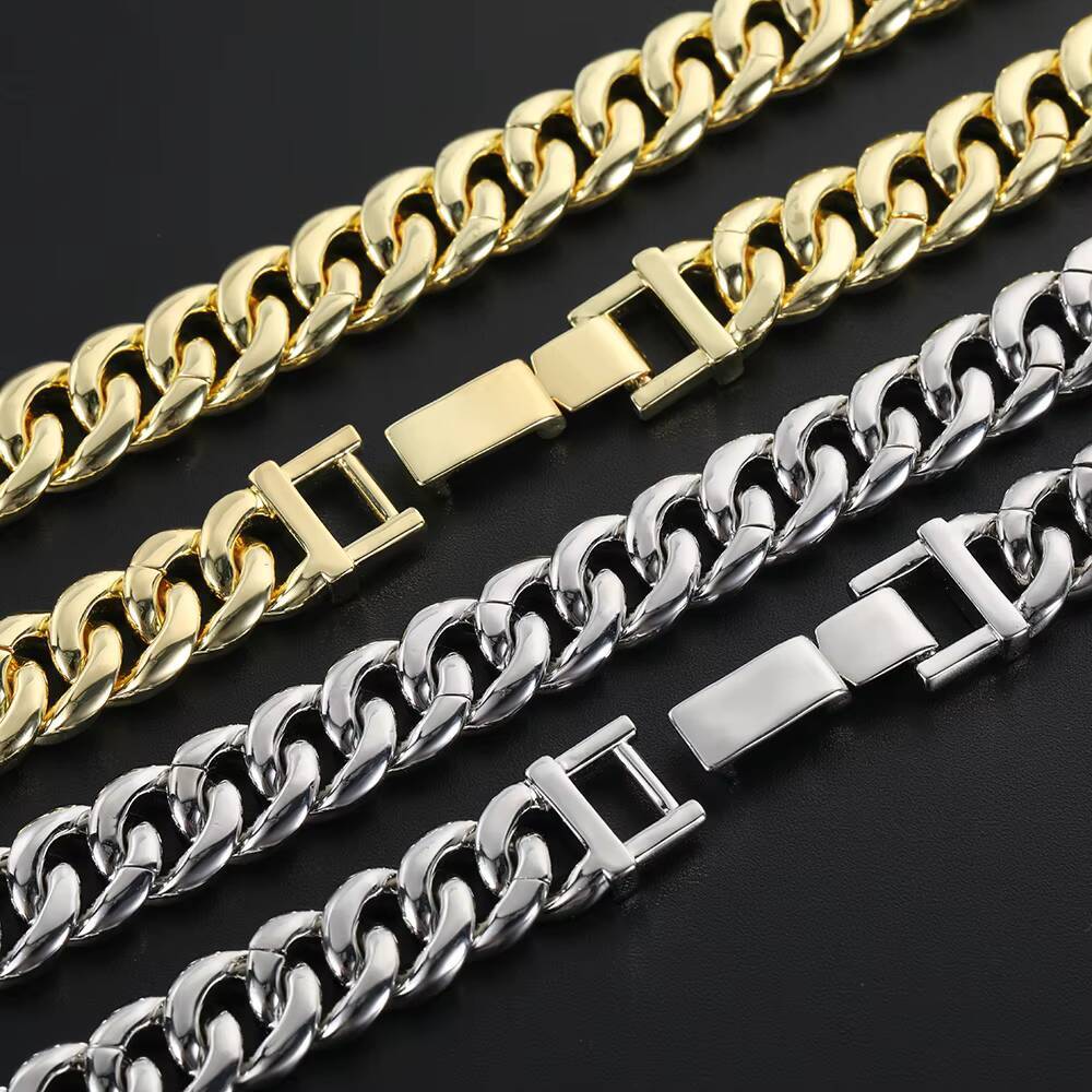 Nuoya Custom Hip Hop Necklace 18K Gold Plated Two Row CZ Diamond Cuban Chain Miami Iced Out Jewelry for Women