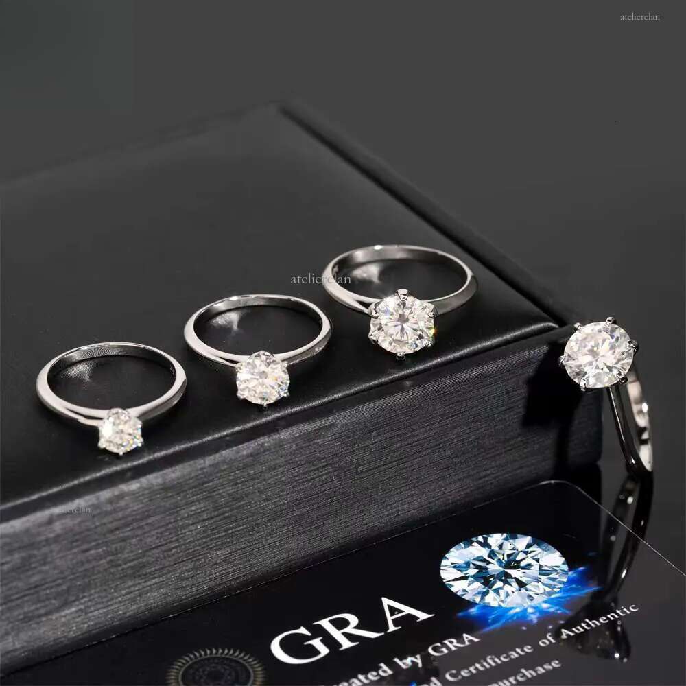 0.5ct 1ct 2ct 3ct Moissanite Engagement Rings Sier 6 Prong Set Women Wedding Ring Pass dia tester Solitaire ring