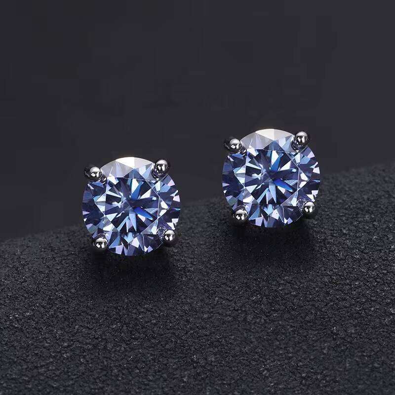 S Screw Back Men Sier Gold Earrings for Women Red Yellow Blue Moissanite Round Stud Earring