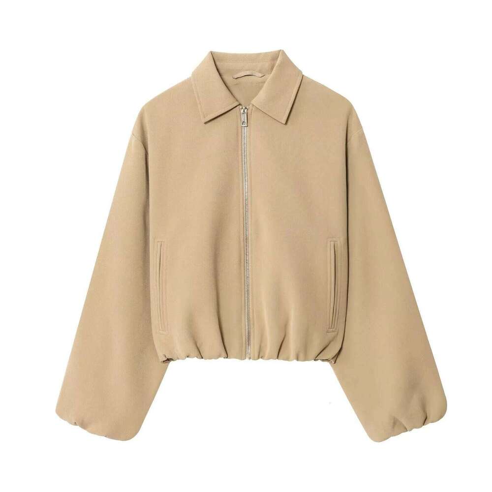 Bsk&Traf2025 Autumn New Women's Casual Fashion Simple Temperament Loose Lapel Long Sleeve Zipper Puff Jacket