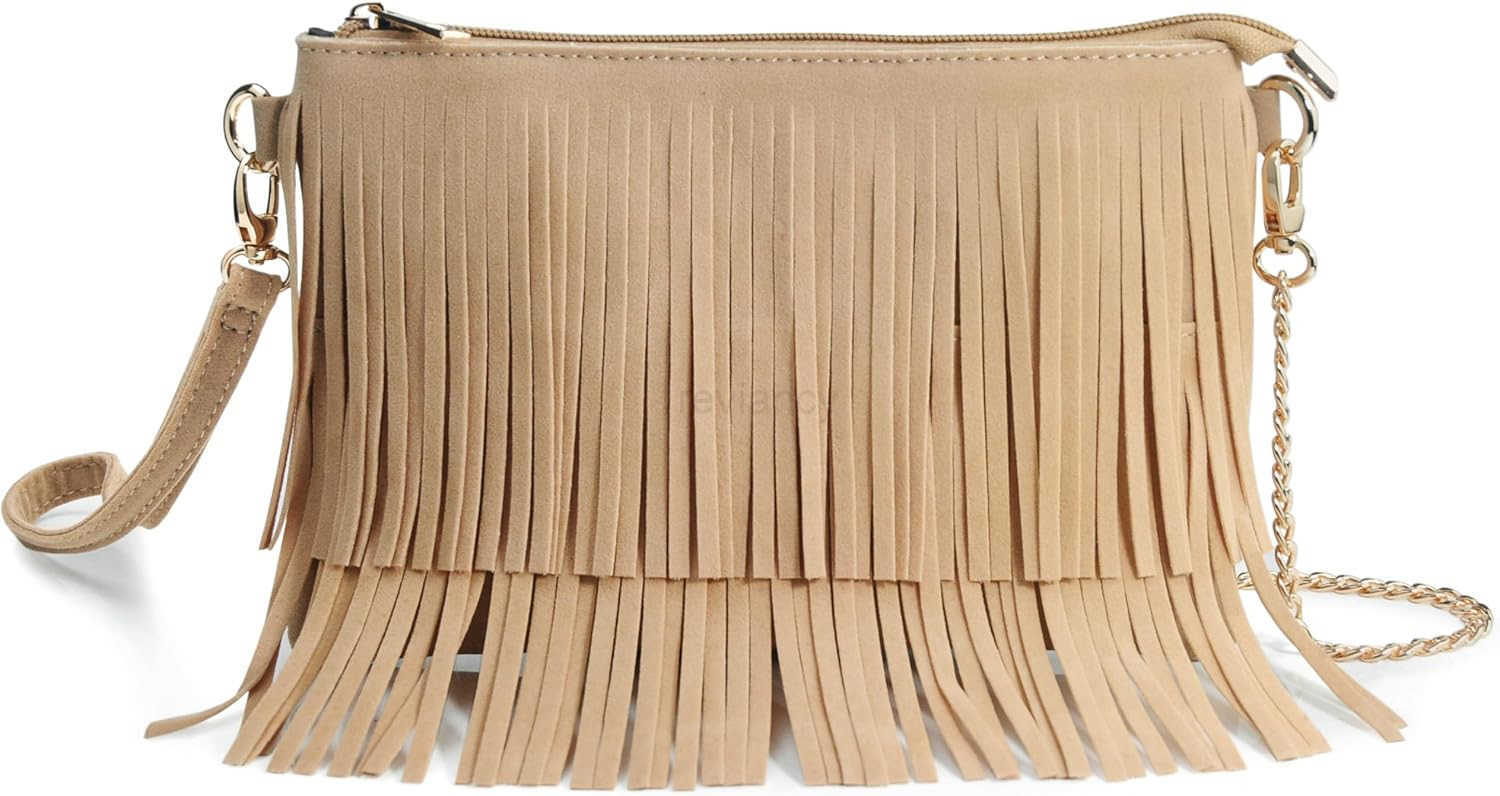 Fringe Cross Body Bag Womens Small Shoulder Bag Top Zip WristletW250911