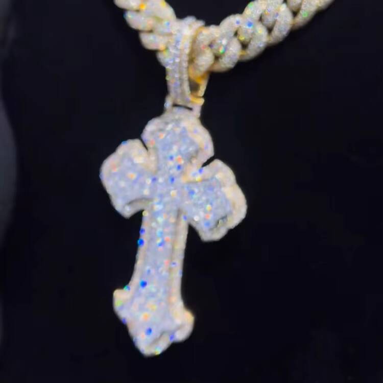 Custom Cross Pendant Fine Jewelry Necklaces Silver 925 Gold Plated Fine Jewelry Necklace Moissanite Pendant