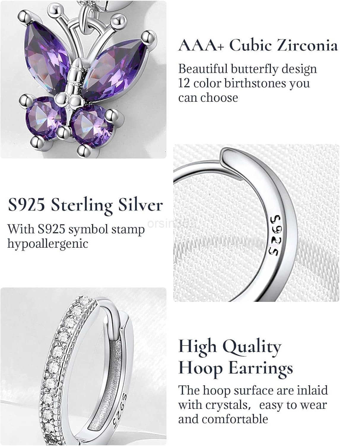 925 Sterling Silver Butterfly Earrings Hypoallergenic Birthstone Earrings for Women Butterfly Dangle EarringDainty Birthday Gifts for WomenHerW250911