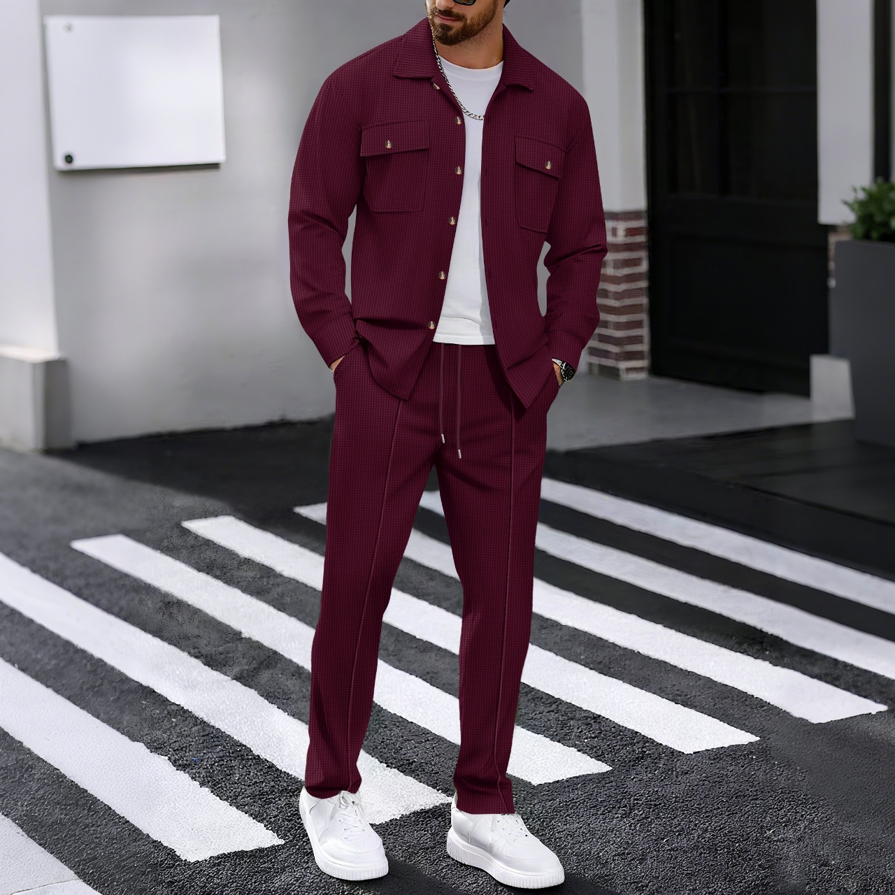 Summer Sexy men Sets Elegant Zipper Tops Sashes Button PockeTwo Piece Set