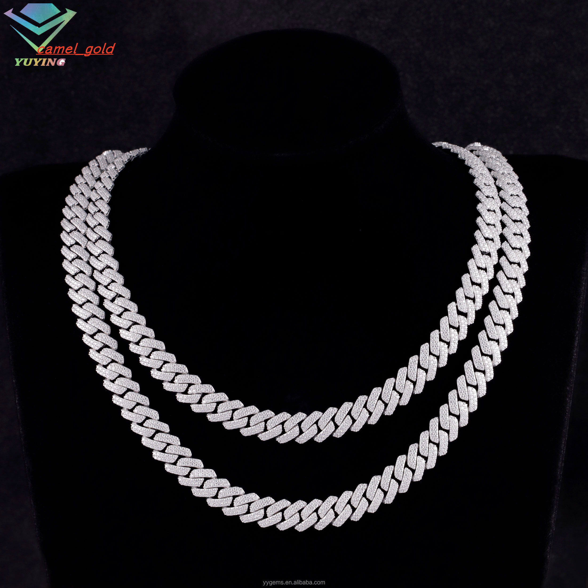 Ready Ship VVS Moissanite Diamond Cuban Link Chain Necklace 10MM 2Rows Price Hip Hop Iced Jewelry High Quality Moissanite Chains