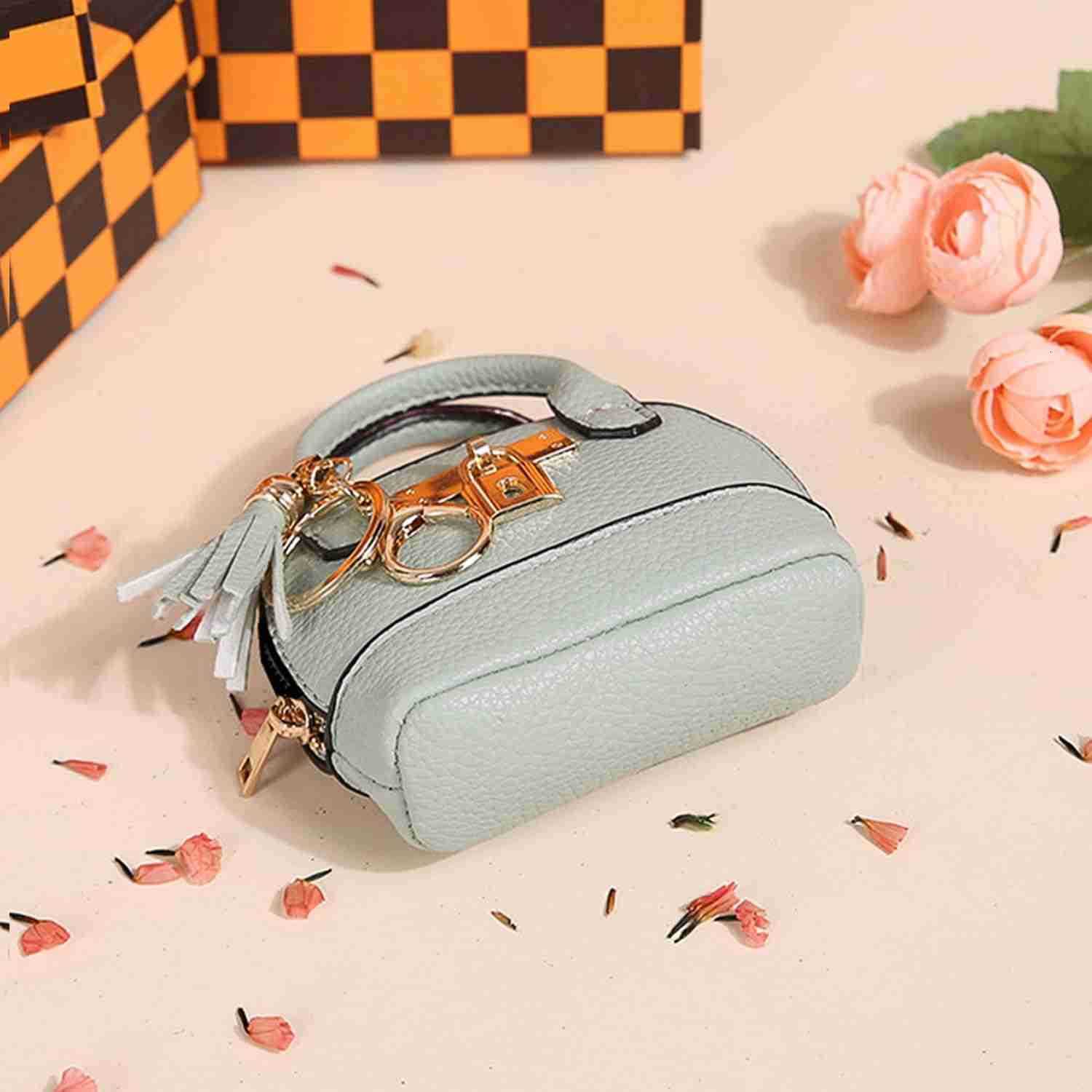 Mini Tote Purse Keychain Cute Tote Bag Coin Purse Keychain Mini Backpack Keychain Wallet PU Leather Deep BlueW250911