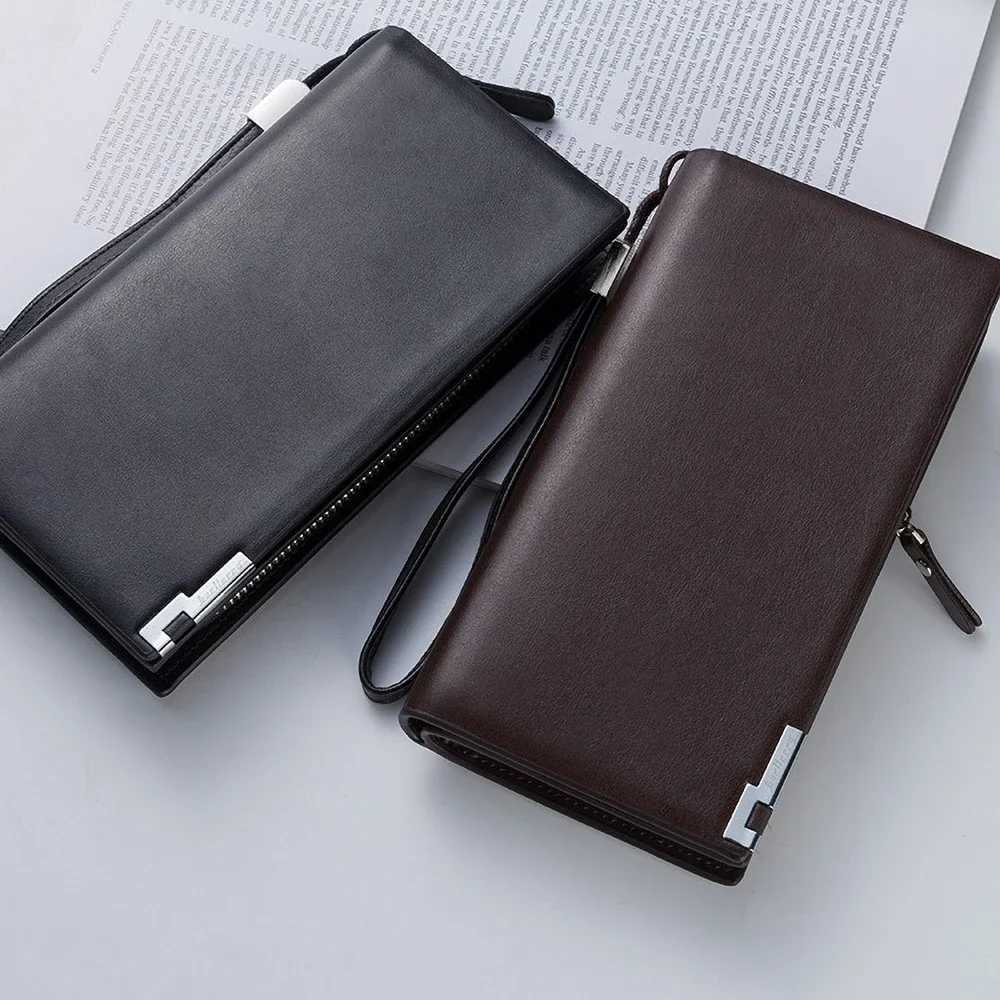 Executive PU Leather Long Wallet Large Capacity Zipper Closure with Passport Slot RFID Protection W250911