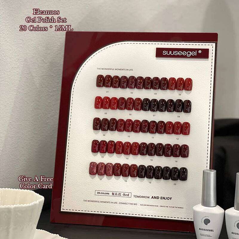 Eleanuo Autumn Series Gel Polishing 30Pcs Mixed Semi Permanent Cherry UV Salon Primer Finish Vintage Red Nail Glue