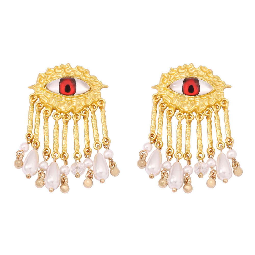 Vintage Style Creative Pendant Pearl Tassel Texture Eye Design Women's Elegant Earrings