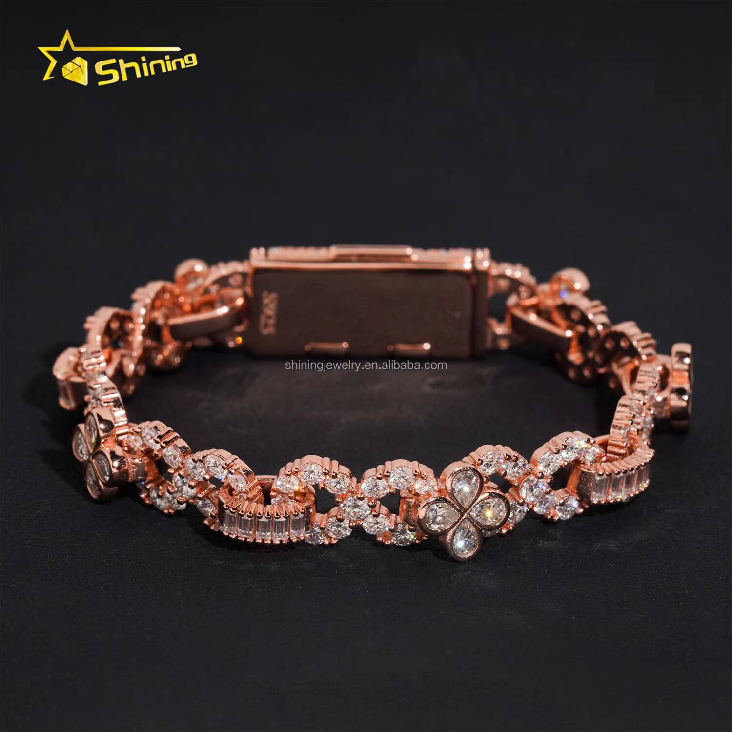 Custom Unique Design Name Lock Hip Hop 10mm PearBaguette VVS1 Moissanite Diamond Iced Out S925 Silver Infinity Cuban Bracelet