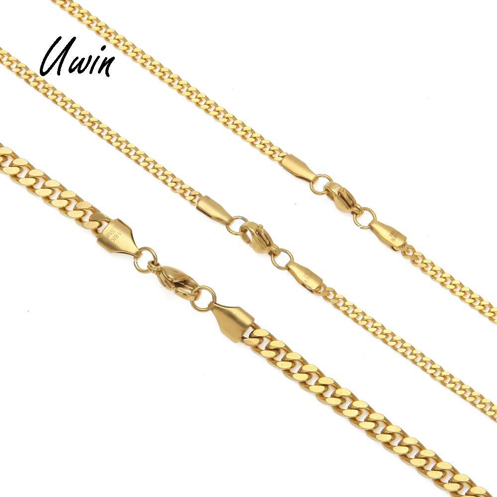High Quality Stainless Steel Cuban Link Chain 22K Gold Plated Miami Chain Rappers Man Women Necklace