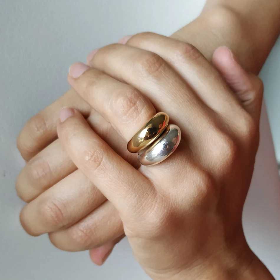 SUNIBI Stainless Steel Ring for Women Gold Color Smooth Curved Geometry Couple Anniversary Fashion Rings Jewelry Wholesale W250911