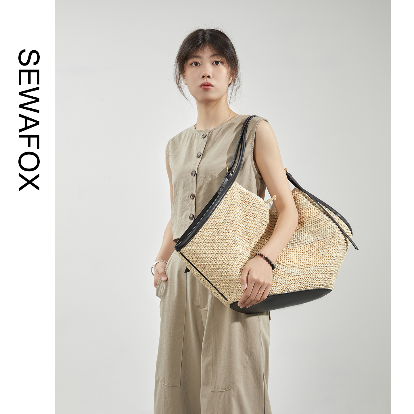 Sewafox Women's Shoulder Bag Fashion Handbag Travel Beach Bag Artistic Tote Bag Suitable for Daily and Travel Use Beige