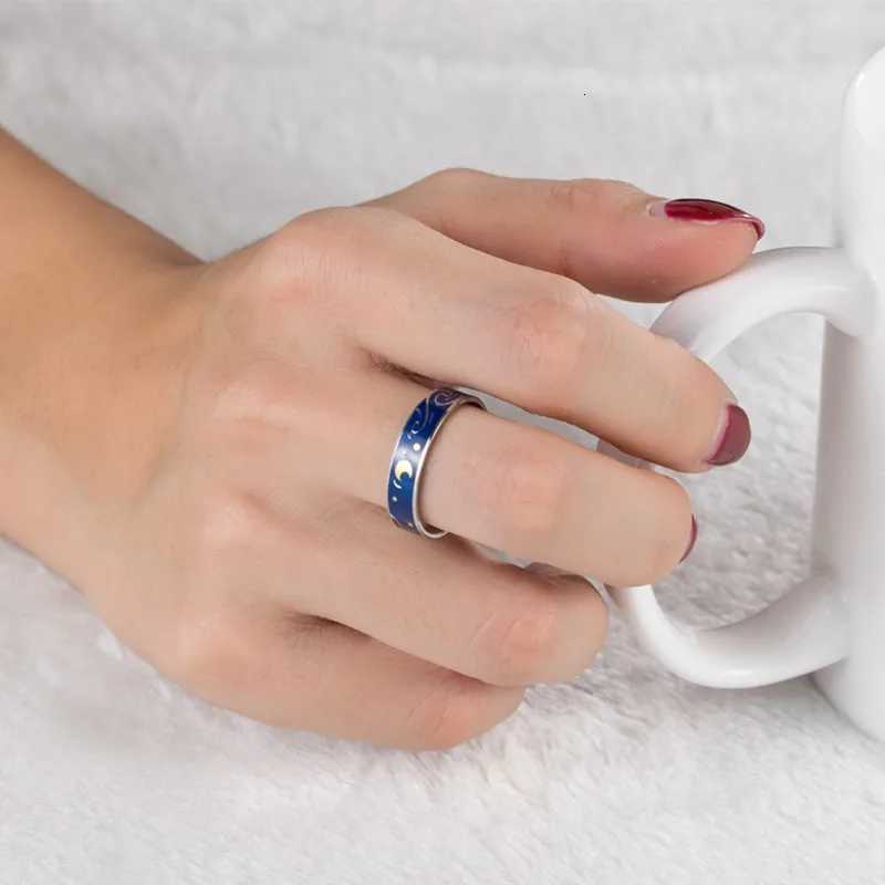 Van Gogh The Starry Night Enamel Couple Rings Stainless Steel Wedding Band Ring for Women Men Size 511 W250911