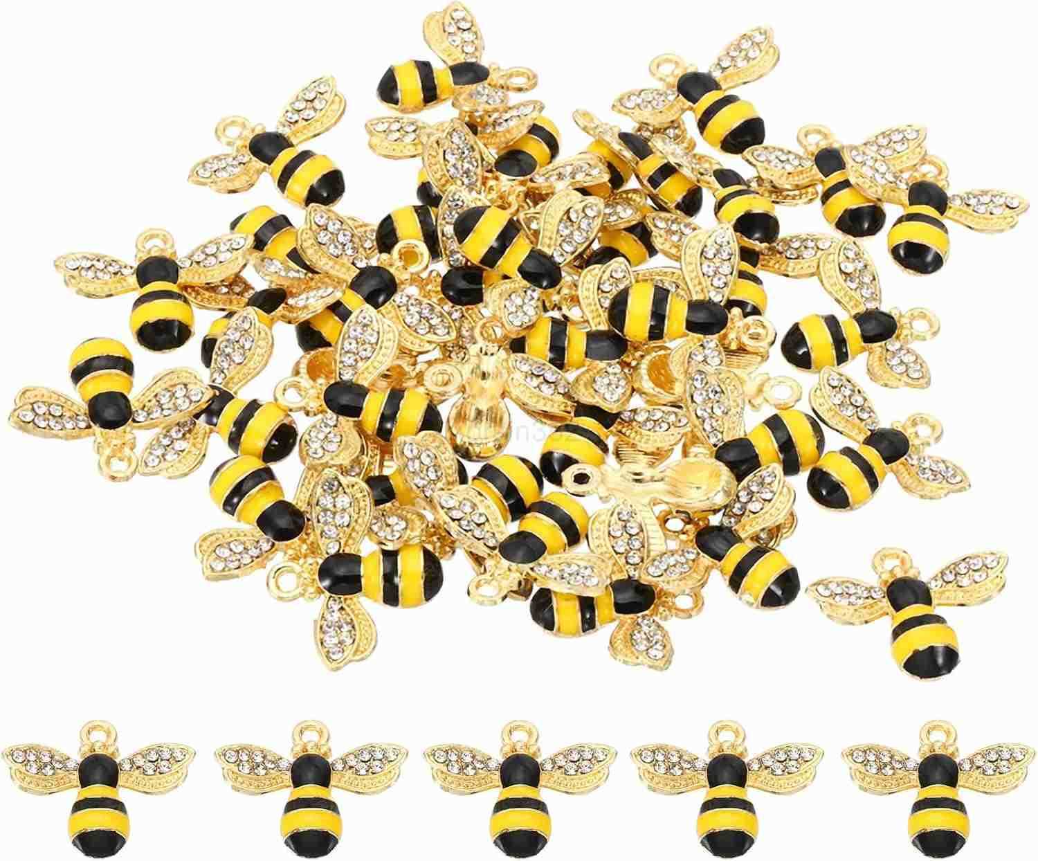 40pcs Bees Charm Bees Charm Pendants Enamel Resin Alloy Rhinestone for Jewelry Making s EarringW250911