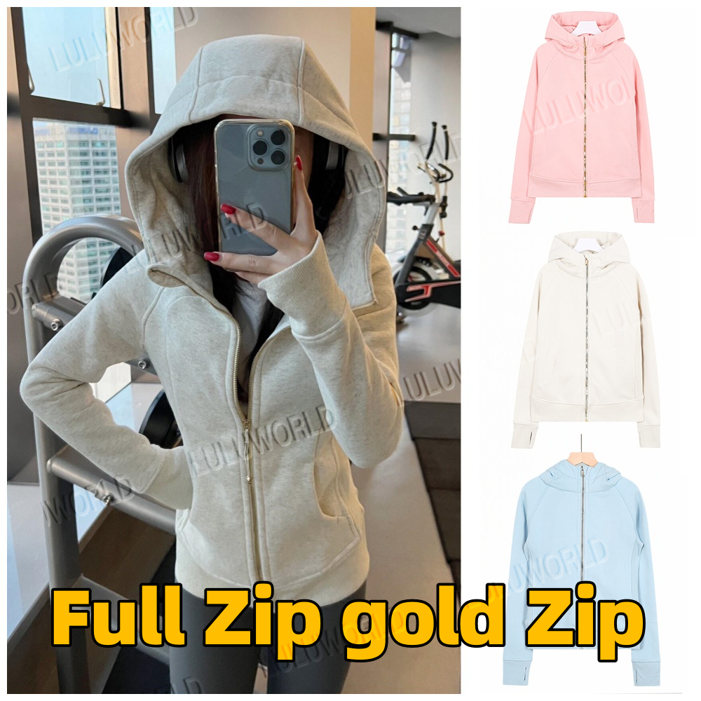 Full Zip gold Zip Hoodie Sweatshirt Women Yoga Sweatshirt Pants Sportswear Thermal Sweatshirt Outdoor Sports warm Thick Long-sleeves jacket