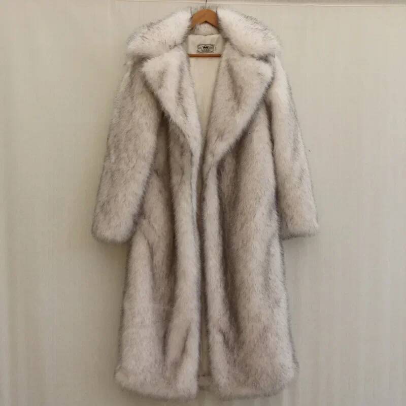 Long Faux Fur Men Autumn Winter Large Men's Jacket Overcoat Mens Clothing Thick Coat Warm Hooded Jackets Maxi Coats