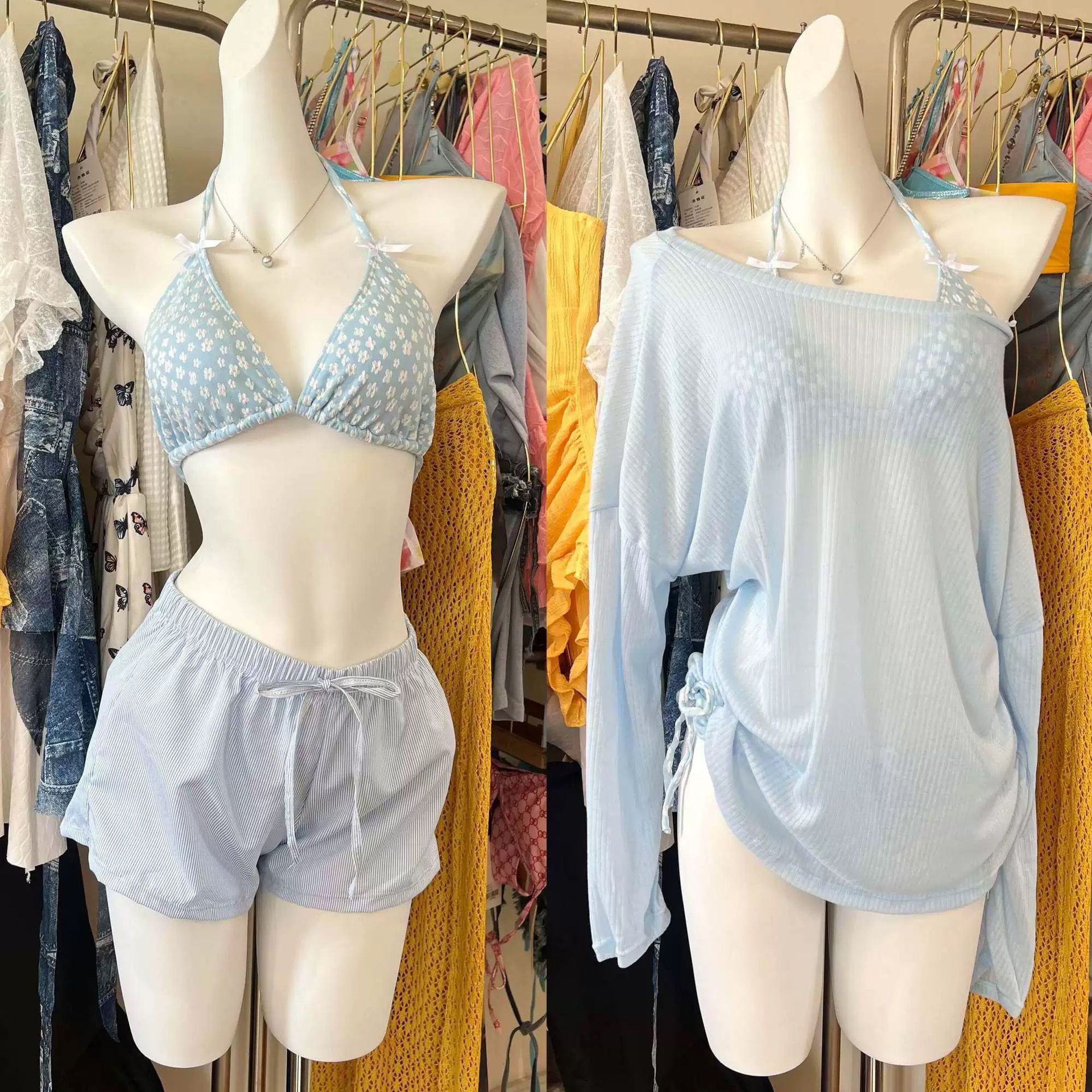 High-End Bikini Conservative Loose Sunscreen Cover-Up Korean Style Ins Hot Girl Vacation Swimwear Four-Piece Set Swimsuit for Women
