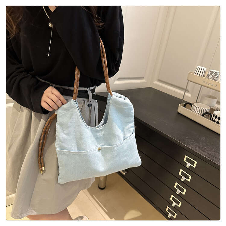 Japanese and Designer Bags Korean Niche Fashion Solid Color Simple Denim Single Shoulder New Casual Versatile Daily Handbag Tote Bag