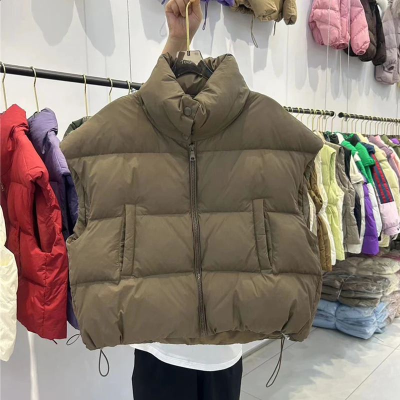 ITOOLIN Women Mock Neck Zipper Up Solid Warm Vest Coat Casual Loose Thicken Jacket Coat Women Puffer Jackets Autumn Winter 250823