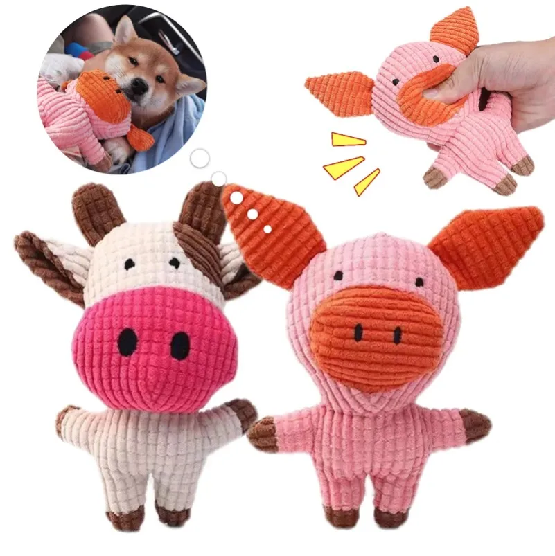 Pets Funny Interactive Squeaky Toys Plush Dog Toy Cow/Pig Shape Stuffed Dog Chew Toy Supplies