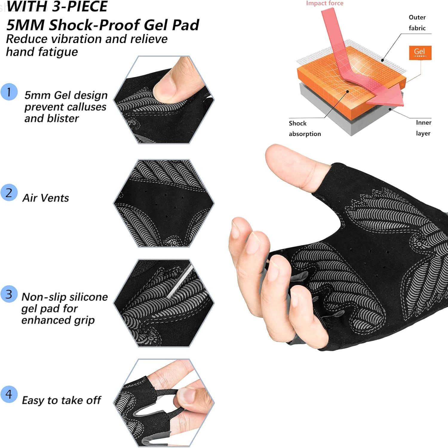 Cycling Gloves Bike Gloves for MenWomen5MM Gel Pad Half Finger Bicycle Biking Gloves for CyclingWeight LiftingGymMotorcycleRowingOutdoor Sports128W250
