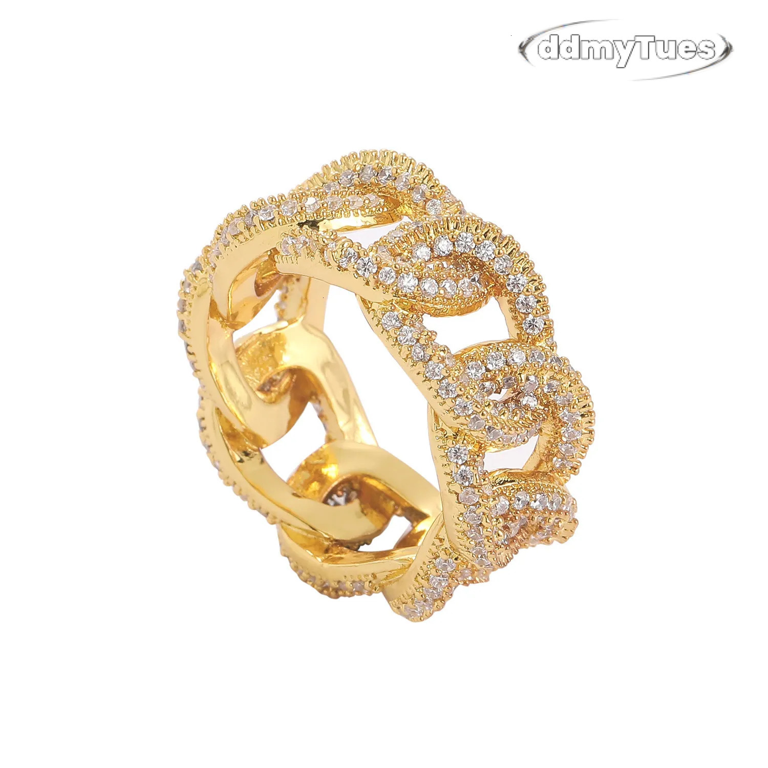 Cuban Chain Hollow Mens Ring Full of Zircon Personalized Trend Hip Hop 250728 TUES