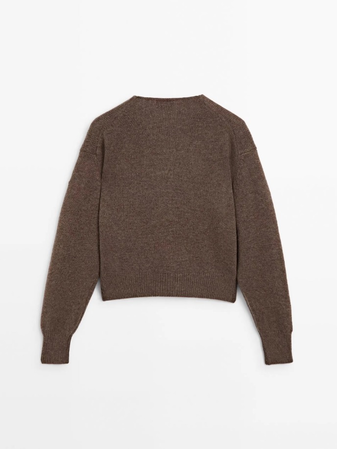 Elevated Knitwear 2025 massidutti autumn new style of Women's casual Laid-back brown V-neck wool blend zipper knitted cardigan jacket