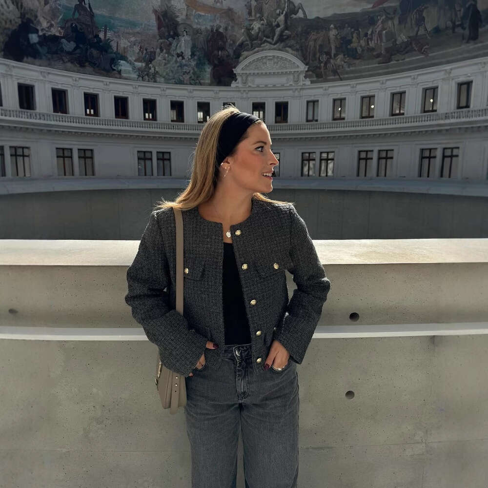DHEssentials 2025 Fashion Small Chanel Style Single-Breasted Elegant Short Coat for Women 1231352