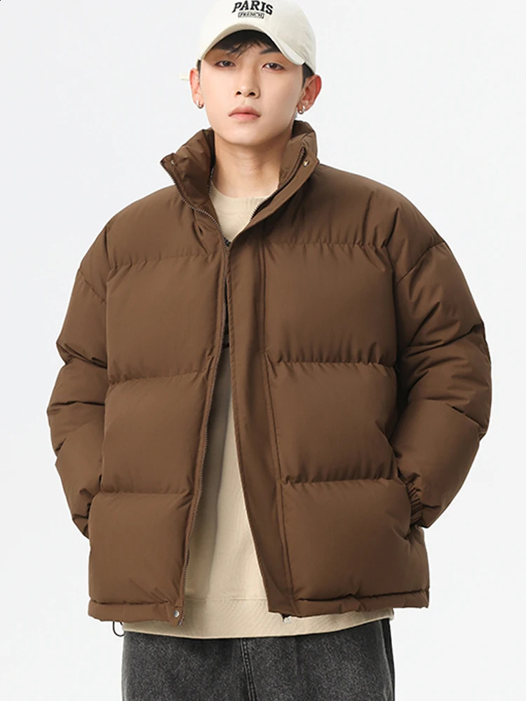 Mens Puffer Jacket Thick Warm Parkas Solid Color Unisex Winter Korean Fashion Women Coat Cotton Padded Outwear Clothing 250911