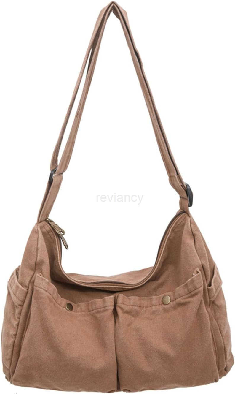 Canvas Messenger Bag Cute Crossbody Tote Bag Shoulder for Women Men for School Aesthetic Hobo with Multiple PocketsW250911